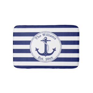 Name der Nautic Anchor Navy Blue Stripes Badematte