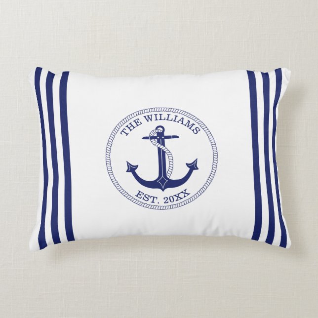 Name der Nautic Anchor Navy Blue Stripes Dekokissen (Vorderseite)
