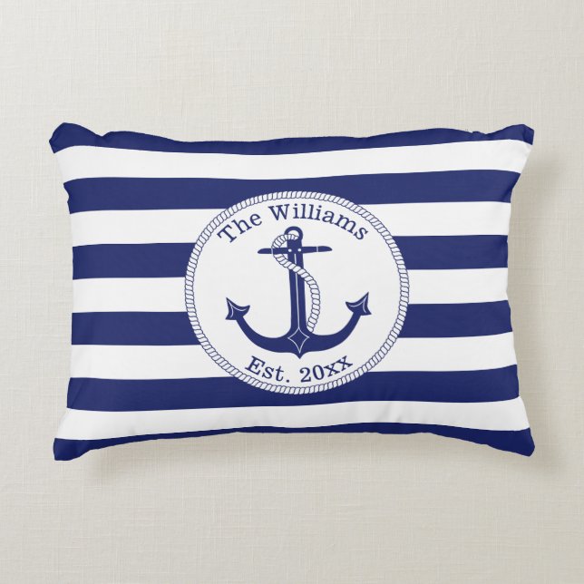 Name der Nautic Anchor Navy Blue Stripes Dekokissen (Vorderseite)