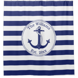 Name der Nautic Anchor Navy Blue Stripes Duschvorhang