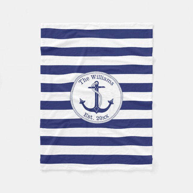 Name der Nautic Anchor Navy Blue Stripes Fleecedecke (Vorderseite)