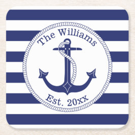 Name der Nautic Anchor Navy Blue Stripes Rechteckiger Pappuntersetzer
