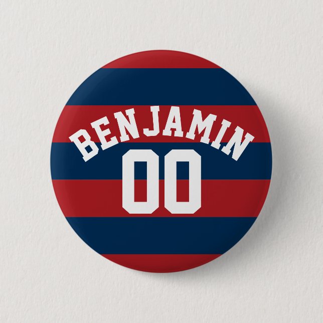 Name der Navy Blue und Red Rugby Stripes Button (Vorderseite)