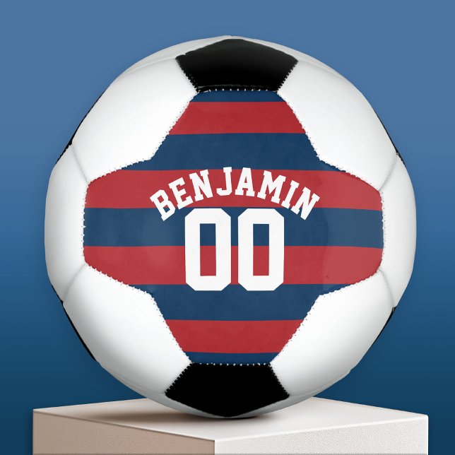 Name der Navy Blue und Red Rugby Stripes Fußball (Custom Soccer Ball)