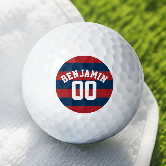 Name der Navy Blue und Red Rugby Stripes Golfball (Add Your Name to this Personalized Golf Ball)