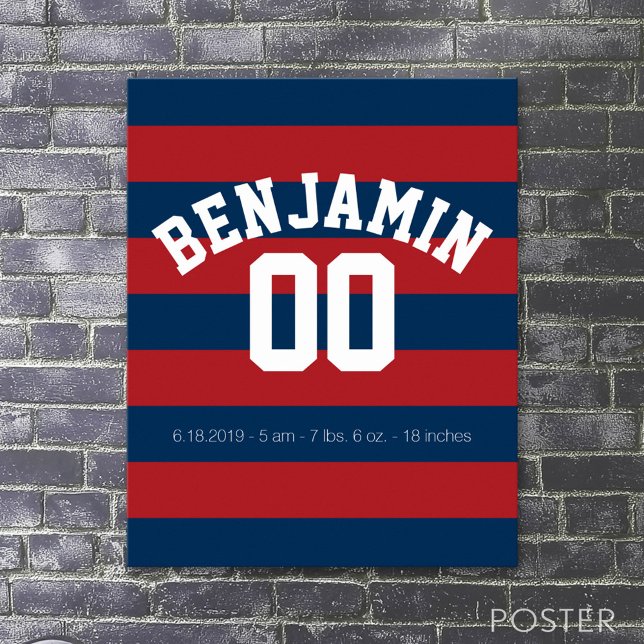 Name der Navy Blue und Red Rugby Stripes Poster (Sport Jersey Poster)