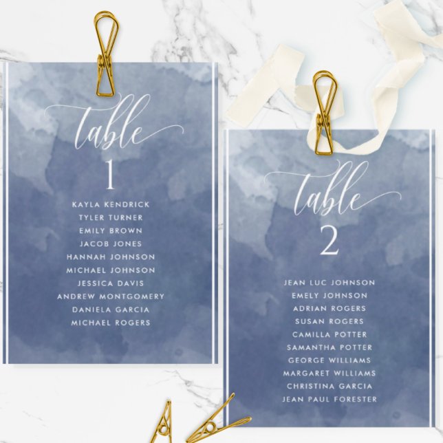Name der Navy Blue Watercolor-Sitzplan-Karte (Von Creator hochgeladen)