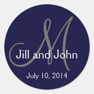 Name der Navy Monogramme Datum Hochzeitsticker Runder Aufkleber