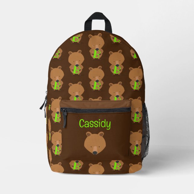 Name der niedlichen Bärenmonogramm Bedruckter Rucksack (Vorderseite)