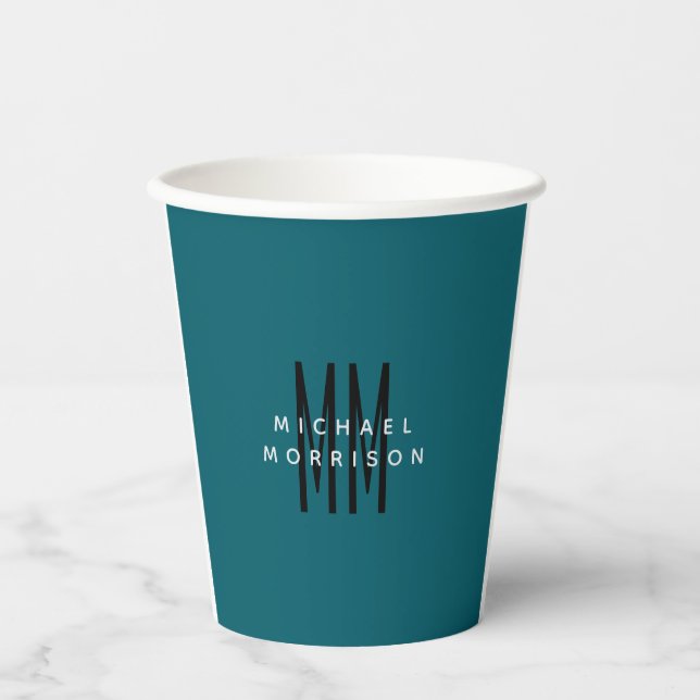 Name der niedlichen blauen Farbmonogramme Pappbecher (Vorderseite)