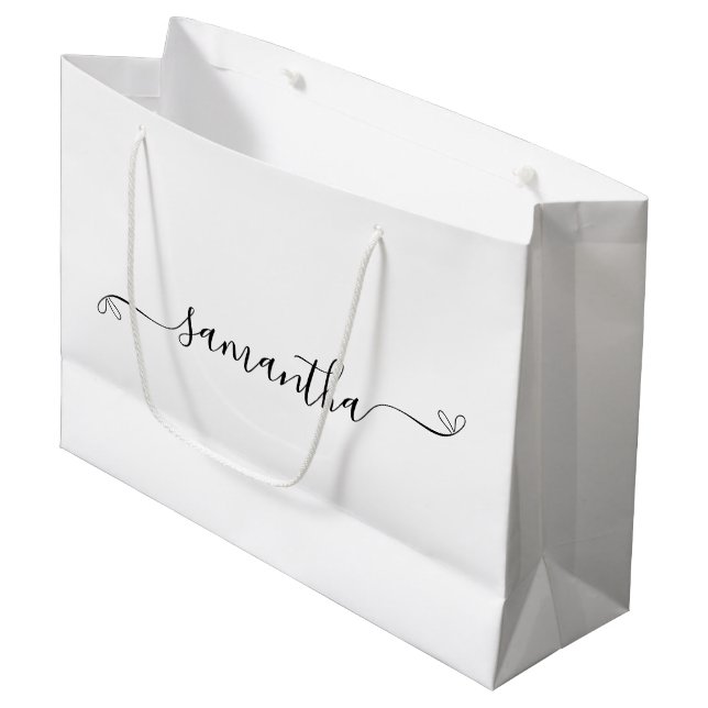 Name der niedlichen Bow-Signatur Große Geschenktüte (Vorderseite Schrägansicht)