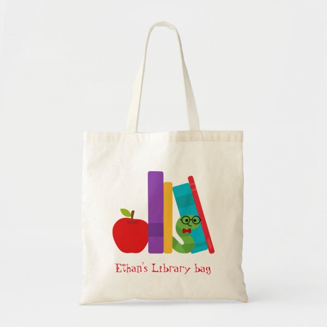 Name der niedlichen Bücherwurm-Bibliothek des Kind Tragetasche (Vorne)