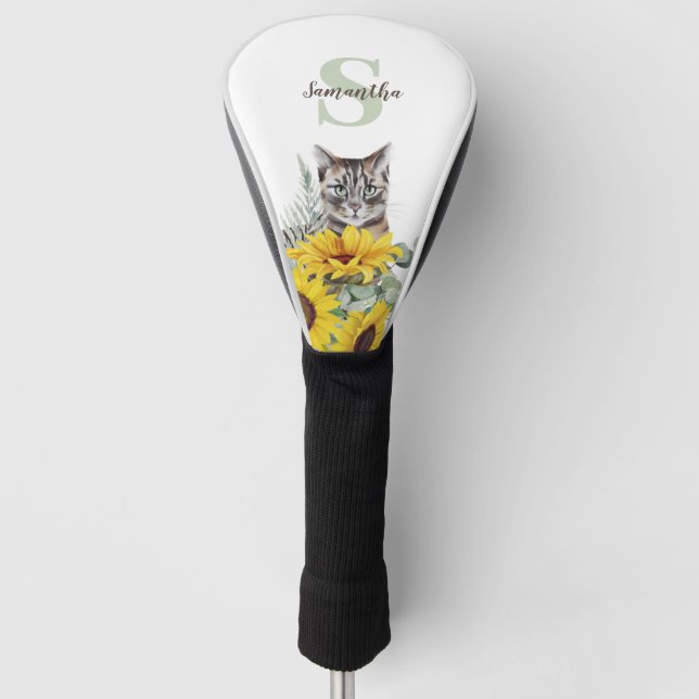 Name der niedlichen Cat Sunflower Monogram Golf Headcover (Vorderseite)