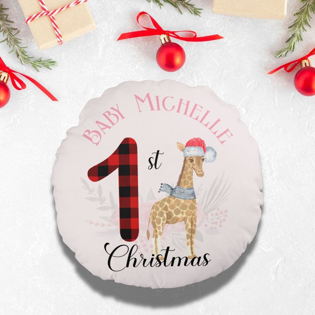 Name der Niedlichen Giraffe-Weihnachtsmannmütze de Rundes Kissen (Von Creator hochgeladen)