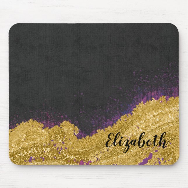 Name der niedlichen Girl Black-Gold-Monogramm Mousepad (Vorne)
