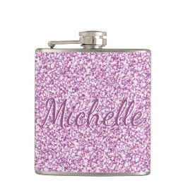 Name der niedlichen Girl-Rosa-Sparkle-Monogrammbez Flachmann