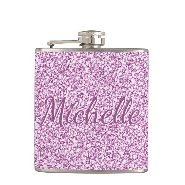 Name der niedlichen Girl-Rosa-Sparkle-Monogrammbez Flachmann (Vorderseite)