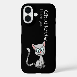 Name der niedlichen grauen Cartoon-Katzen iPhone 16 Hülle