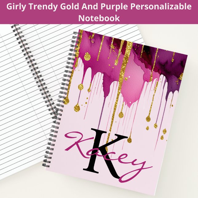 Name der niedlichen Lila Gold Glitzer Girl Monogra Notizbuch (Von Creator hochgeladen)