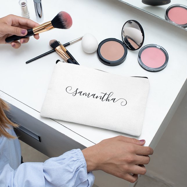 Name der Niedlichen schwarzen Kurve Zubehörtasche (Black Cute Curl Signature Name Accessory Pouch)