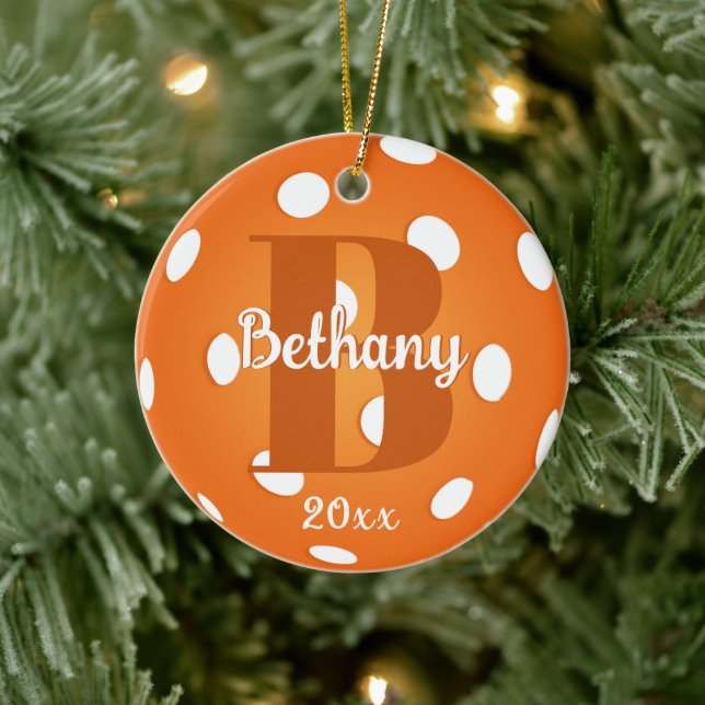 Name der Orange Pickleball Monogram Keramik Ornament (Baum)
