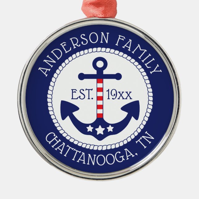 Name der patriotischen Ankerfamilie Ornament Aus Metall (Vorne)