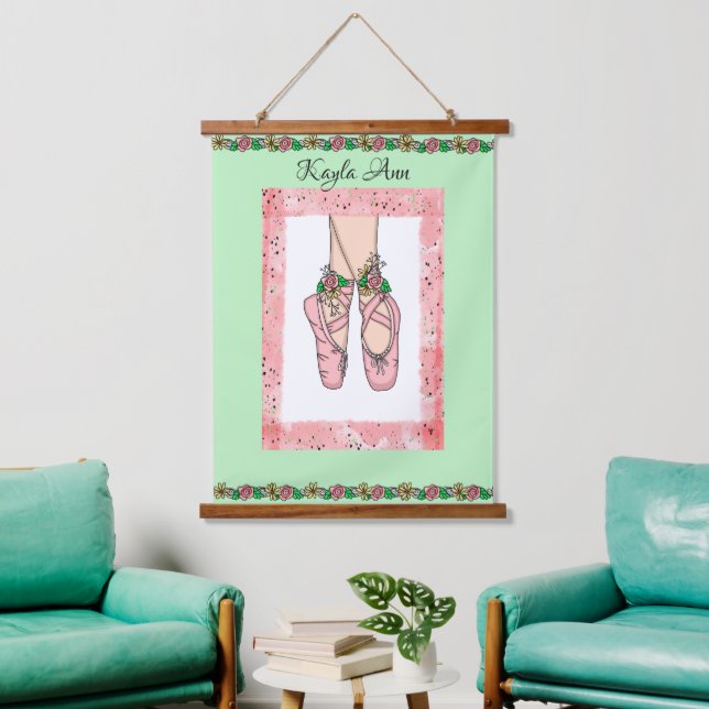 Name der personalisierten Ballerina Girl Wandteppich Mit Holzrahmen (Wohnzimmer)