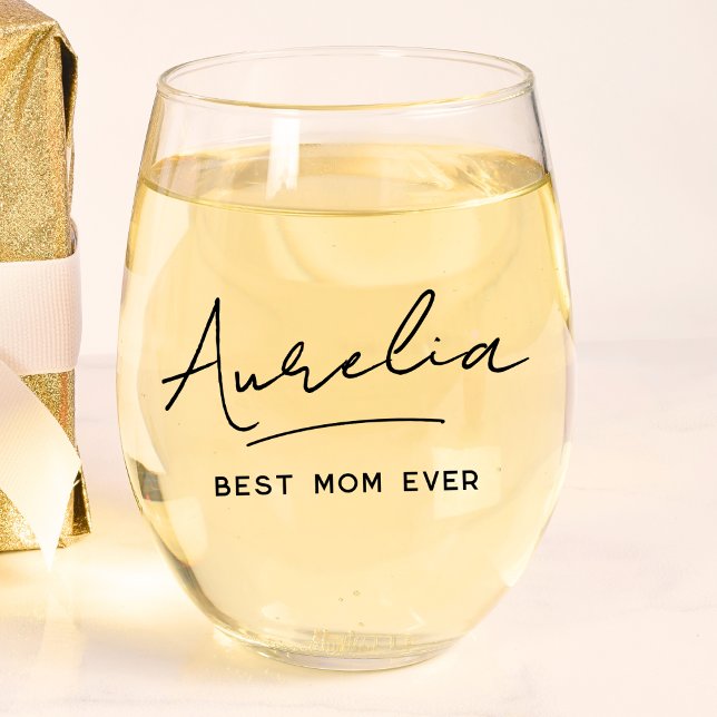 Name der personalisierten besten Mama je Monogramm Weinglas Ohne Stiel (Von Creator hochgeladen)