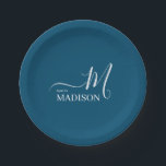Name der personalisierten Blauen Signatur Pappteller<br><div class="desc">Sie können es anpassen. Modernes und einfaches Design,  schwarze Belege Signature Name Familie.</div>