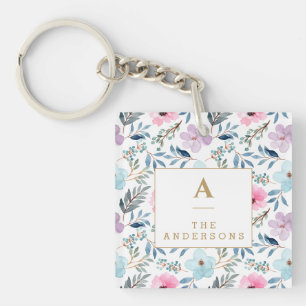 Name der personalisierten, eleganten, floralen Mon Schlüsselanhänger