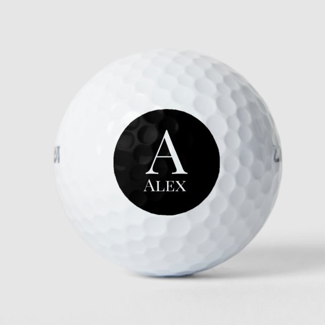 Name der personalisierten, eleganten Schwarz-Weiß- Golfball (Vorderseite)