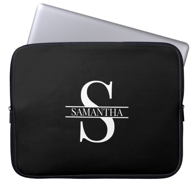 Name der personalisierten, eleganten Schwarz-Weiß- Laptopschutzhülle (Vorderseite)