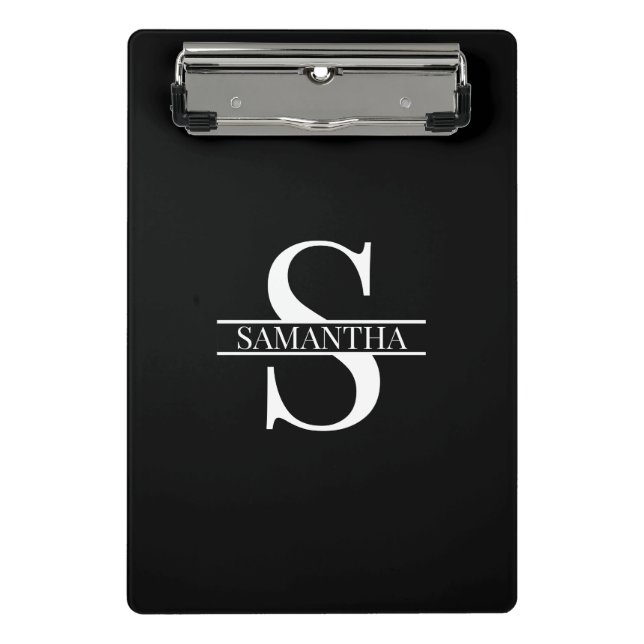Name der personalisierten, eleganten Schwarz-Weiß- Mini Klemmbrett (Vorderseite)