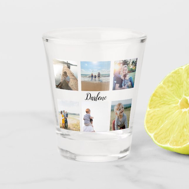 Name der personalisierten Fotokollektion Schnapsglas (Vorderseite)
