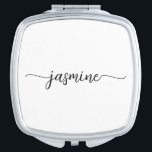 Name der Personalisierten kalligraphischen Monogra Taschenspiegel<br><div class="desc">Feminine Simple Minimalistisch White Monogram Name Signature Script Custom Personalisiert Compact Mirror. Diese Design mit Ihrem Vornamen in einem hübschen handgeschriebenen Stil Swash Schwanz Schriftart Signatur Typografie auf Weiß. Diese sind einfach zu anpassen. Großartiges feminines Junggeselinnen-Abschied-Geschenk, auch zum Geburtstag, Hauswärmespiele, Muttertag, süße 16 Geburtstagsparty, Brautparty Party, für Abschlussfeier und Es...</div>