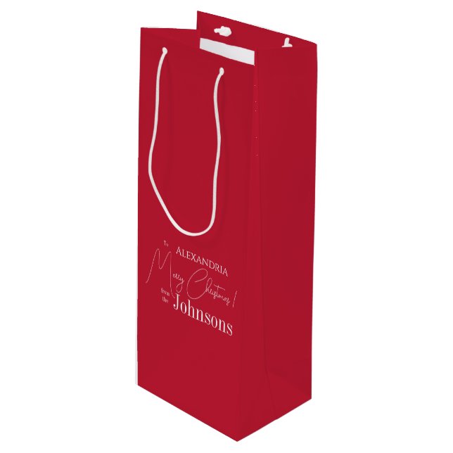 Name der Personalisierten Weihnachtsfamilie Geschenktüte Für Weinflaschen (Vorderseite Schrägansicht)