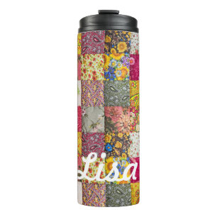 Name der Quilt Monogramm farbig Thermosbecher