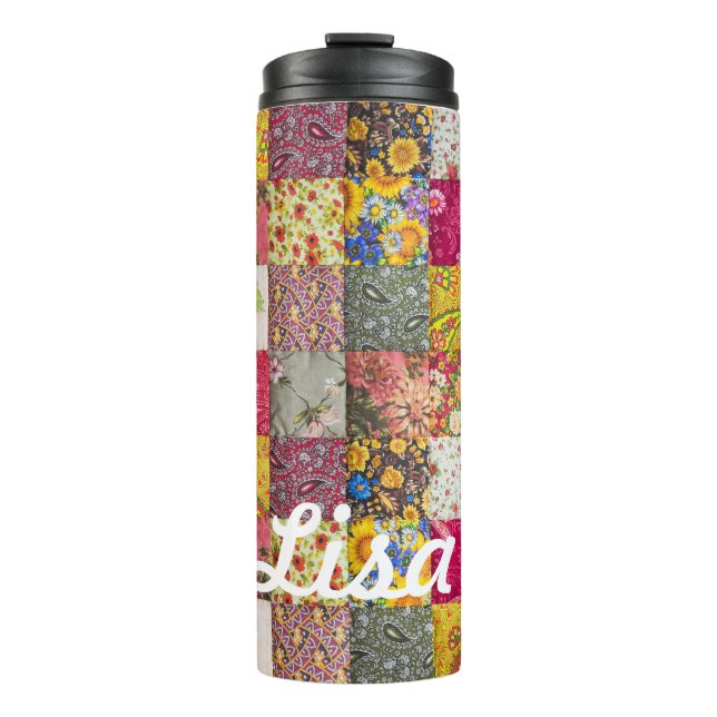 Name der Quilt Monogramm farbig Thermosbecher (Vorderseite)