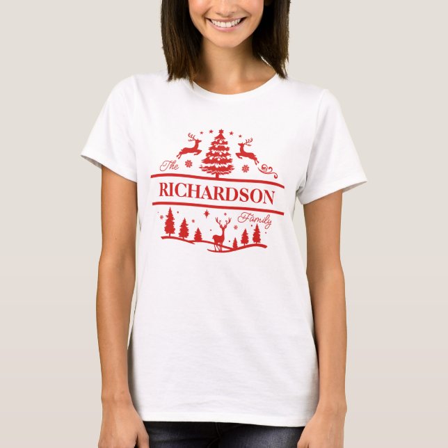 Name der Red Christmas | Individuelle Name Monogra T-Shirt (Vorderseite)