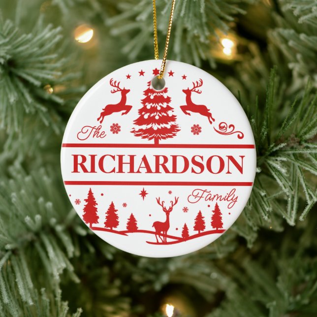 Name der Red Christmas | Monogramm | INDIVIDUELLE  Keramik Ornament (Baum)