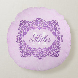 Name der rosa Damaske Monogramm Rundes Kissen