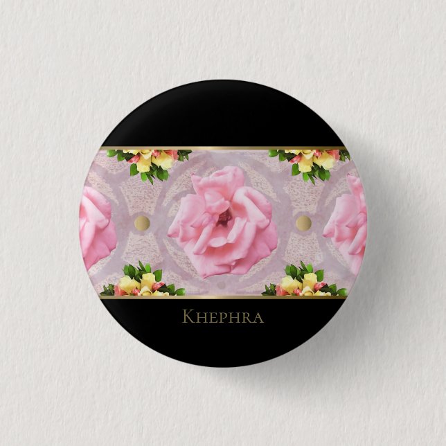 Name der rosa Floral Watercolor Monogram Button (Vorderseite)