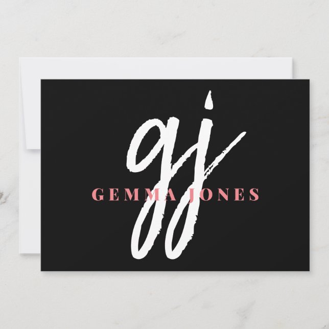 Name der rosa weißen Monogramm-Initialen für elega Mitteilungskarte (Vorderseite)