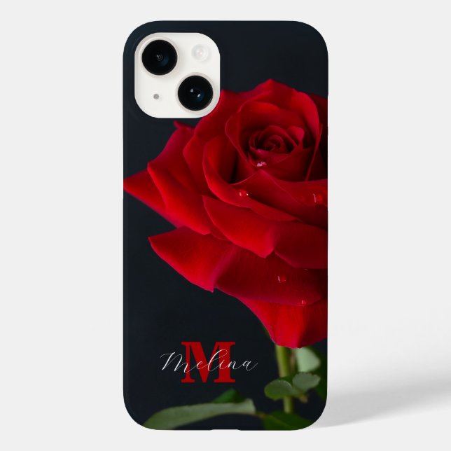 Name der rote Rose Classic Monogramm Case-Mate iPhone 14 Hülle (Rückseite)