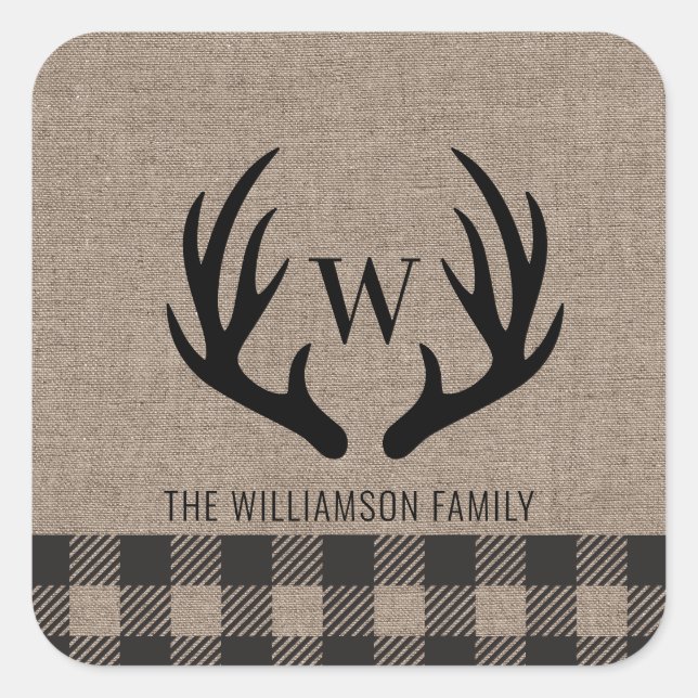 Name der Rustic Burlap-Familie Quadratischer Aufkleber (Vorderseite)