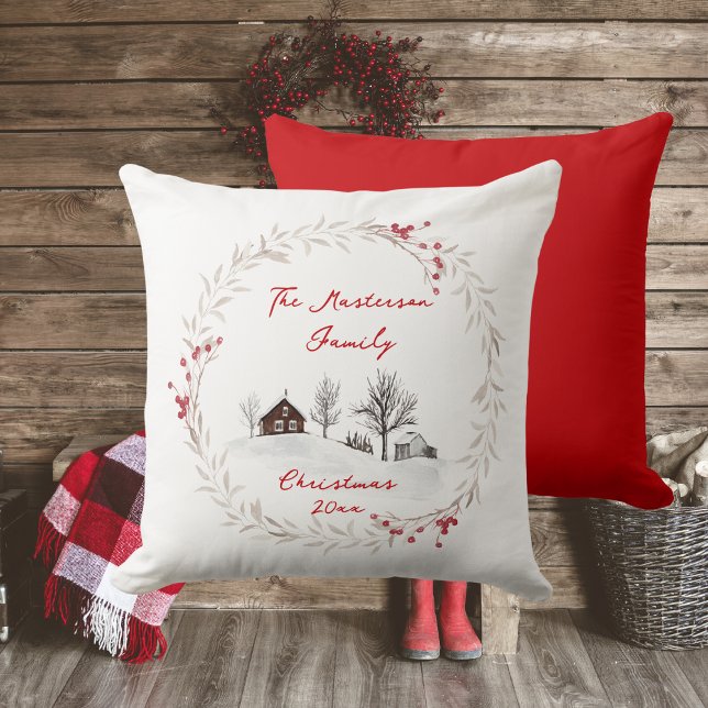 Name der rustikalen Länderfamilie Kissen (Rustic Country, Family Name, Year, Accent Pillow)