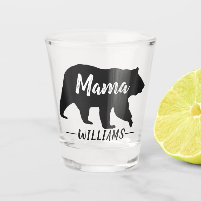 Name der Rustikalen Mama Bear Monogram-Familie Schnapsglas (Vorderseite)