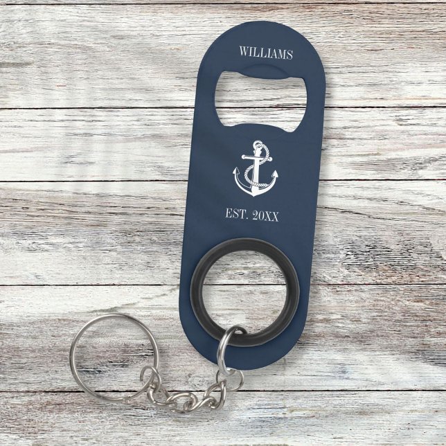 Name der Schiffsfamilie Navy Blue Nauchor Mini Flaschenöffner (Navy Blue Nautical Anchor Boat Family Name Keychain Bottle Opener)