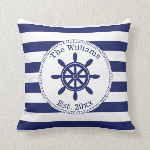Name der Schiffsraderfamilie Navy Blue Stripes Kissen