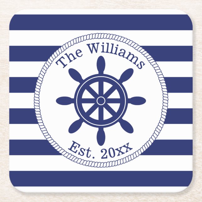 Name der Schiffsraderfamilie Navy Blue Stripes Rechteckiger Pappuntersetzer (Vorderseite)